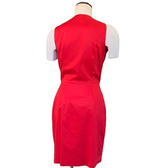 The Limited 4 Red Cotton Lined V-Neck Sleeveless Button-Front Shirt Dress 81M - Picture 7 of 10
